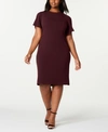 Calvin Klein Plus Size Puff-sleeve Sheath Dress In Aubergine