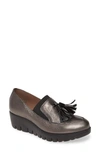 Wonders Talla Loafer Wedge In Lead Metallic Leather