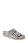 Birkenstock Women's Arizona Shearling Slide Sandals In Dove Grey Suede/ Shearling