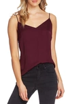 Vince Camuto Lace Up Back Rumpled Satin Camisole In Merlot