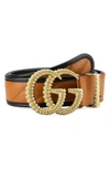 Gucci Logo Buckle Matelasse Leather Belt In Cognac/ Nero