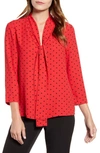 ANNE KLEIN TIE NECK DOT BLOUSE,10731856