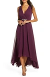 Eliza J Wrap Look High/low Chiffon Dress In Plum