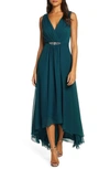 Eliza J Embellished High/low Chiffon Dress In Peacock