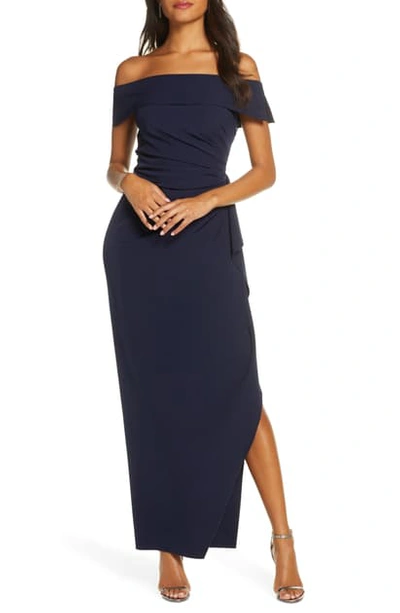 Vince Camuto Off The Shoulder Crepe Gown In Navy