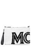 MCM CONTRAST LOGO GENUINE SHEARLING ZIP POUCH,MYZ9ACL01