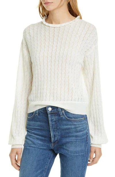 Joie Hadar Pointelle Wool Blend Sweater In Porcelain