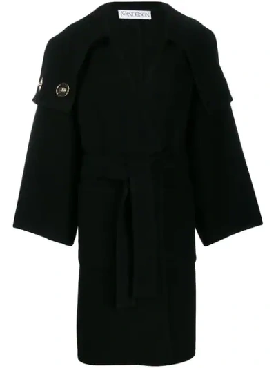 Jw Anderson Oversized Collar Wrap Coat In 999 Black