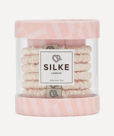 Silke London Coco Silk Hair Ties Pack Of Six In Champagne