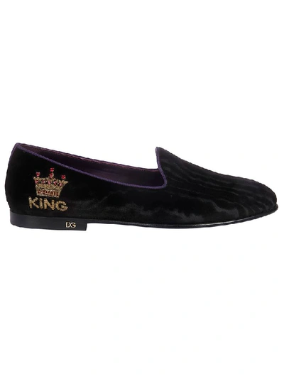 Dolce & Gabbana Crown Embroidered Loafers In Black/gold