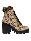 Gucci Beige Wool Gg Boots In Ebony Multi