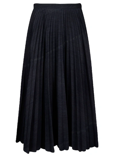 Valentino Pleated Denim Skirt In Dark Blue
