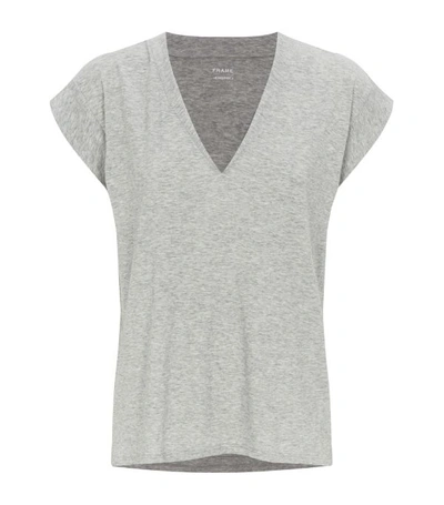 Frame Le Mid Rise V-neck Cotton T-shirt In Grey