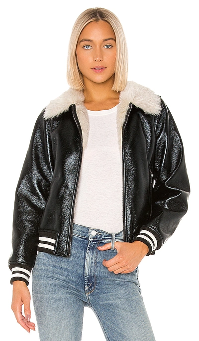 Mother Coated Faux Fur-collar Stripe-trim Bomber Jacket In Whiskey Lullaby