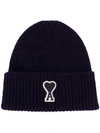 AMI ALEXANDRE MATTIUSSI RIBBED BEANIE AMI DE COEUR PATCH