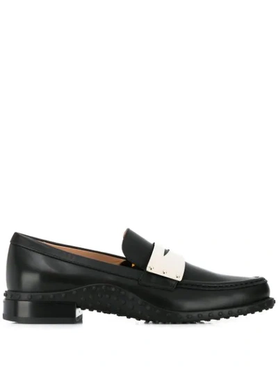 Tod's Contrast Penny Bar Loafers In Black