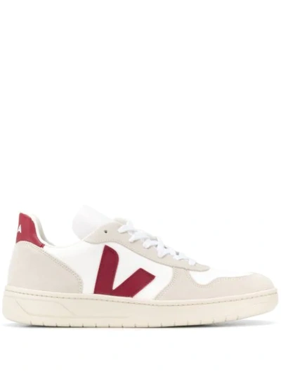 Veja V-10 Sneakers In White,grey,red