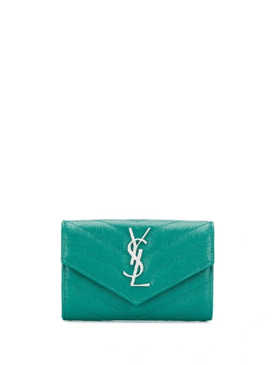 Saint Laurent Monogram Plaque Wallet - Green In Green