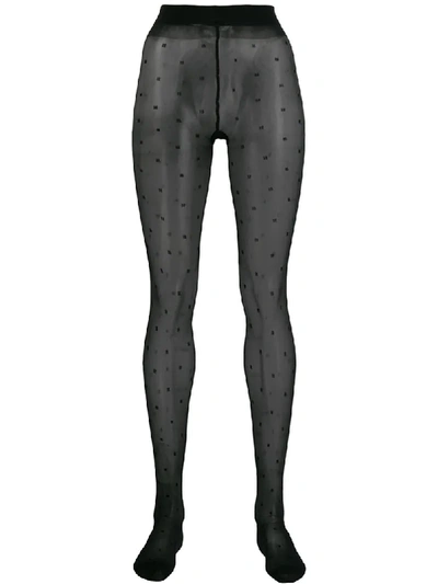 Saint Laurent Sheer Dotted Tights In 1000 -  Black