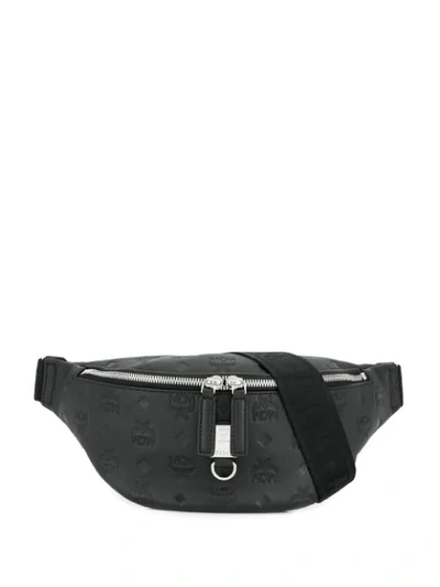 Mcm Fursten Small Monogram Leather Belt Bag In Black