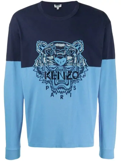 Kenzo Men's Colorblock Tiger Long-sleeve T-shirt In Blue