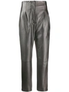 ALBERTA FERRETTI ALBERTA FERRETTI HIGH WAISTED LEATHER TROUSERS - 灰色