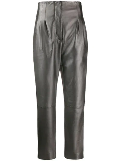 Alberta Ferretti High Waisted Leather Trousers - 灰色 In Grey