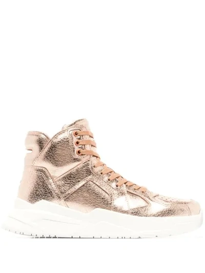 Balmain B Ball Metallic Leather High-top Trainers In Purple