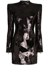 BALMAIN PADDED-SHOULDER SEQUIN MINI-DRESS