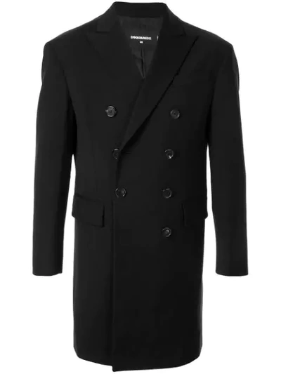 Dsquared2 Stretch Wool Blend Coat W/ Double Zip In Black