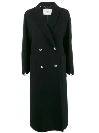 Fendi Zip-embellished Double-breasted Coat In Black