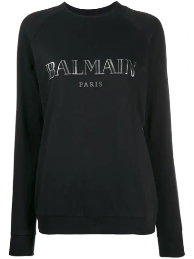 Balmain Logo Print Sweatshirt In Eac Noir