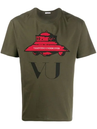 Valentino Vu Ufo Printed Cotton Jersey T-shirt In Military Green