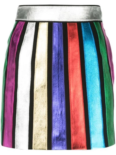 Attico Striped Lamé Leather Mini Skirt In Multicolor