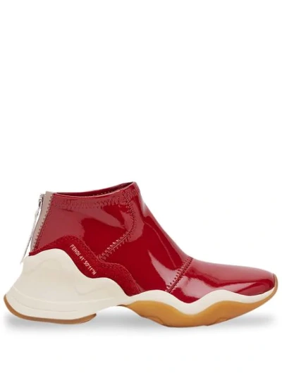 Fendi Ffluid Runner Glossy Patent Neoprene Trainers In Red