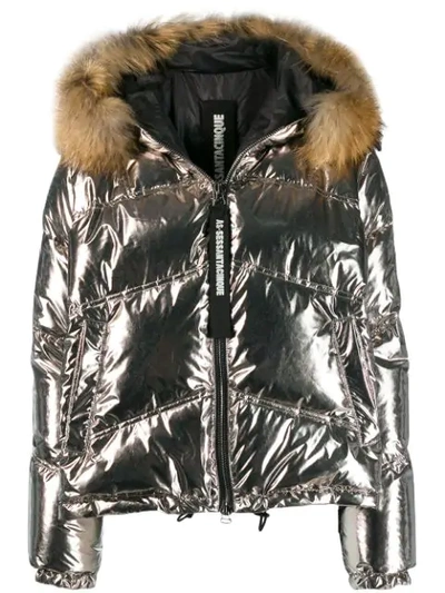 As65 Faux Fur Lined Padded Jacket In Silver
