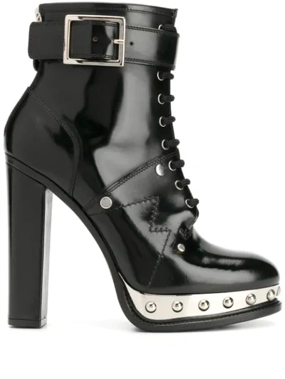 Alexander Mcqueen Metallic Studded Platform Boots - 黑色 In Black