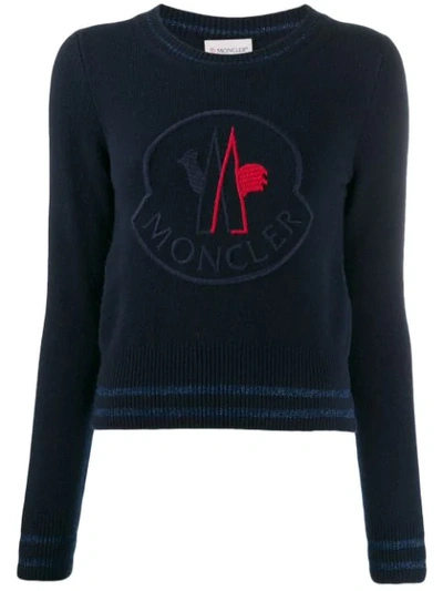 Moncler Logo-embroidered Wool-blend Sweater In Blue
