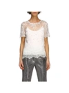 ERMANNO SCERVINO TOP CREW-NECK SWEATER WITH SHORT SLEEVES AND LACE INSERTS,11041945