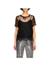 ERMANNO SCERVINO TOP CREW-NECK SWEATER WITH SHORT SLEEVES AND LACE INSERTS,11041946