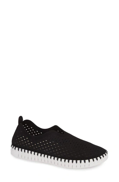 Ilse Jacobsen Tulip 139 Perforated Slip-on Trainer In Black Fabric