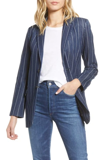 Current Elliott Current/elliott The Calla Denim Pinstriped Blazer In Striped Indigo