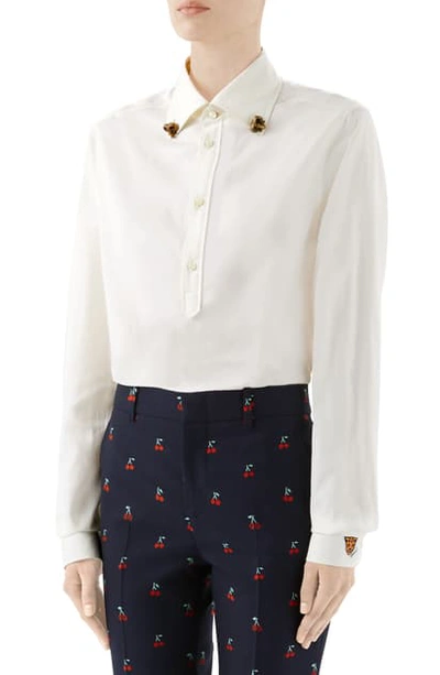 Gucci Ram Button-down Collar Cotton Shirt In Off White