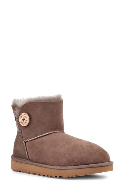 Ugg Mini Bailey Button Ii Genuine Shearling Boot In Mole Suede