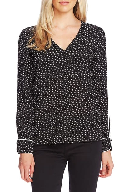 Vince Camuto Ditsy Zone Long Sleeve Blouse In Rich Black