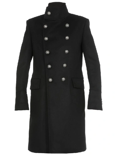 Balmain Wool Coat In Black