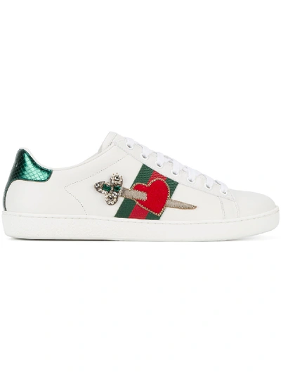 Gucci Ace Leather Sneakers In White