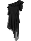 Givenchy Ruffled One-shoulder Silk-georgette Dress In Black