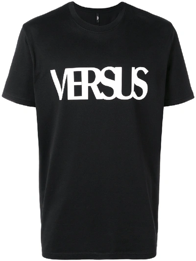 Versus Logo Print Cotton T-shirt In Black