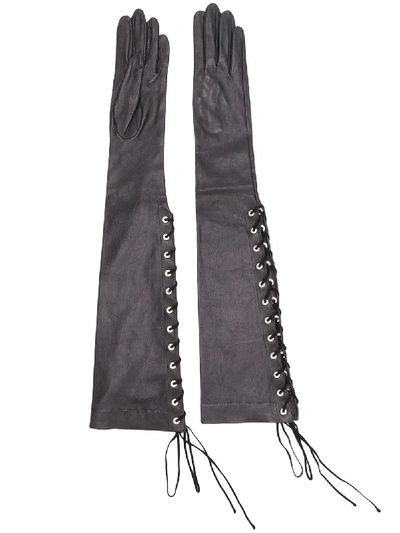 Ben Taverniti Unravel Project Leather Lace Up Gloves In Black